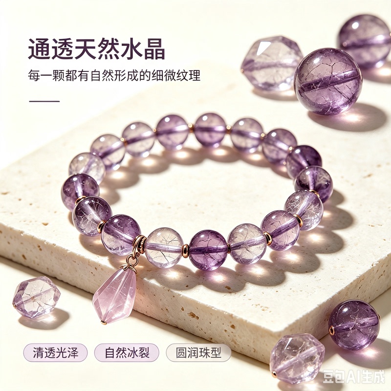 1030 Natural Amethyst Design Purple Smoke-Colored Bracelet for Women, Niche Style Transparent Crystal Beaded Jewelry 1030 Natural Amethyst Design Purple Smoke-Colored Bracelet for Women, Niche Style Transparent Crystal Beaded Jewelry
