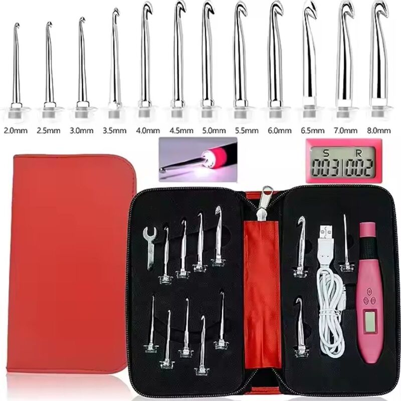Cross-Border Hot-Selling 12/18 Hook Luminous Crochet Needle, Hand-Woven, Adjustable Brightness, Rechargeable, Interchangeable Heads