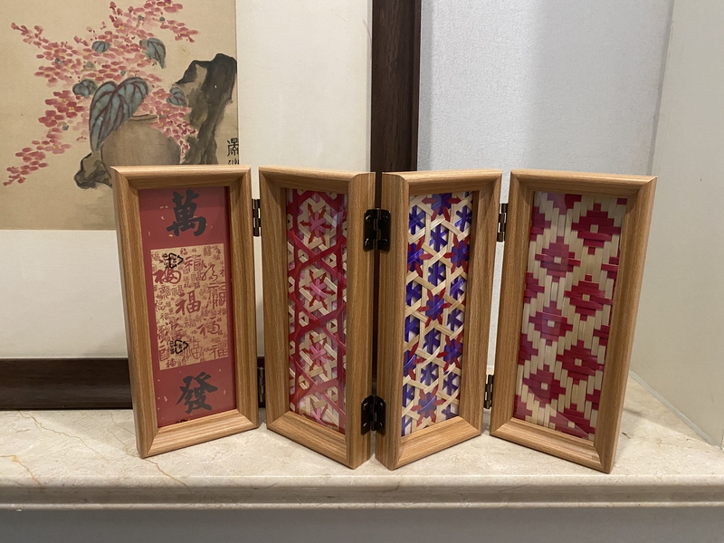 Bamboo Weaving Painting with Frame, Decorative Screen, Four-Piece Combination, Natural Wood Color, Intangible Cultural Heritage, Handmade Bamboo Weaving