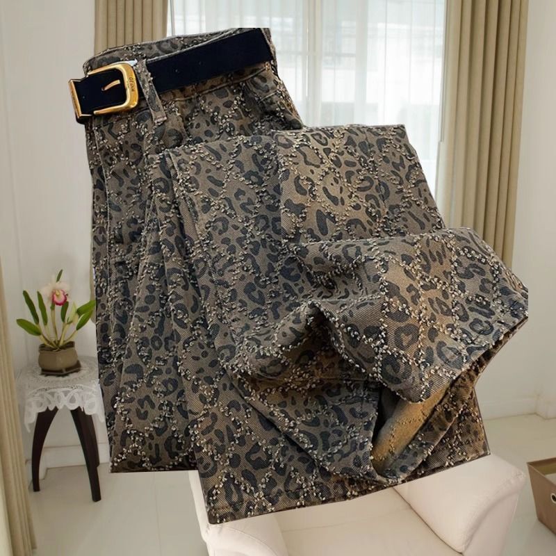 American High Street Leopard Print Jeans for Women 2026 Spring and Summer New Popular High-Waisted Loose Slimming Straight Wide-Leg Pants American High Street Leopard Print Jeans for Women 2026 Spring and Summer New Popular High-Waisted Loose Slimming Straight Wide-Leg Pants