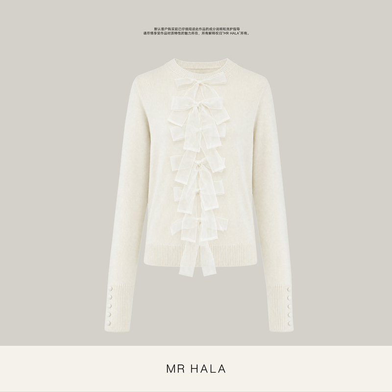 Mrhala Early Autumn Gentle Style Three-Dimensional Bow Round Neck Knitted Top Slimming Versatile Sweater Zm366015 Mrhala Early Autumn Gentle Style Three-Dimensional Bow Round Neck Knitted Top Slimming Versatile Sweater Zm366015