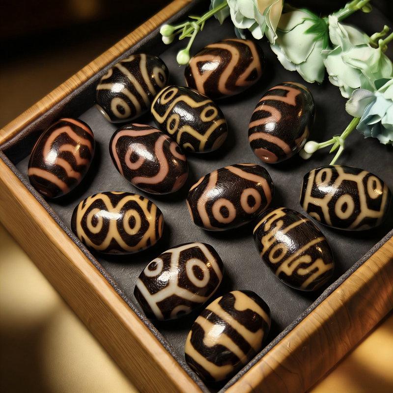 Premium Handmade Dalo 20*30mm Factory-Made Dzi Beads with Various Totem Designs to Choose From, Includes Design-Style Braided Cord