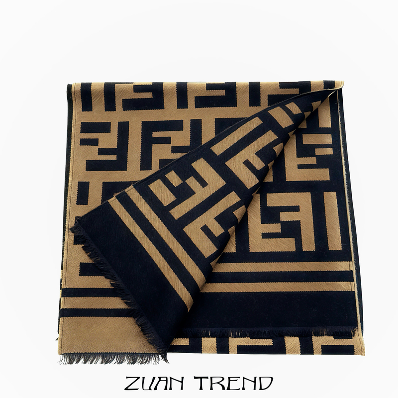 【Zuan】Fendi Ff Pattern Wool and Silk Yarn Scarf Brown