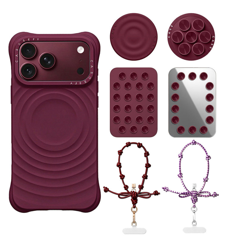 Mulberry Purple Ripple Phone Case Burgundy Red 18Promax Phone Case Suitable for Iphone17Promax Apple 16/15/14/13Promax Simple Silicone Anti-Fall Phone Case for Women