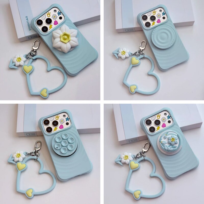 Simple Sky Blue Silicone Heart Wristband Universal Phone Accessory Fashionable Multifunctional Anti-Lost Short Phone Chain for Women