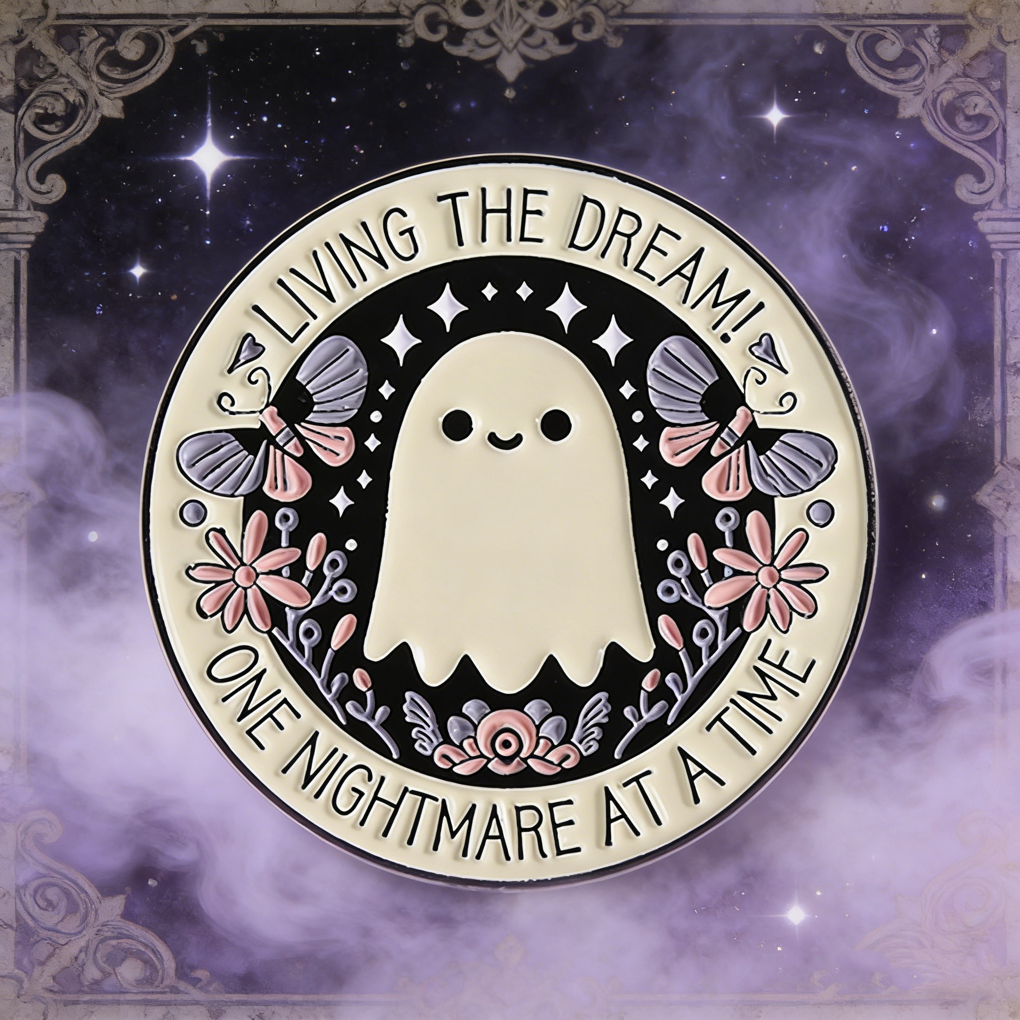 Living in a dream, being a demon once, phrase brooch, cute ghost metal badge, backpack, pencil case, accessory