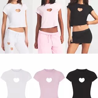 Skims Valentine's Day Limited Edition Pink Heart Cut-Out Short-Sleeve T-Shirt and Pants Jumpsuit