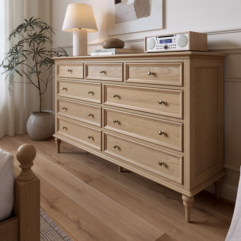French-Style Solid Wood Nine-Drawer Cabinet, Natural Style Bedroom Bedside Cabinet, Southern French Vintage Entryway Side Cabinet, Natural Wood Style Tuscany French-Style Solid Wood Nine-Drawer Cabinet, Natural Style Bedroom Bedside Cabinet, Southern French Vintage Entryway Side Cabinet, Natural Wood Style Tuscany