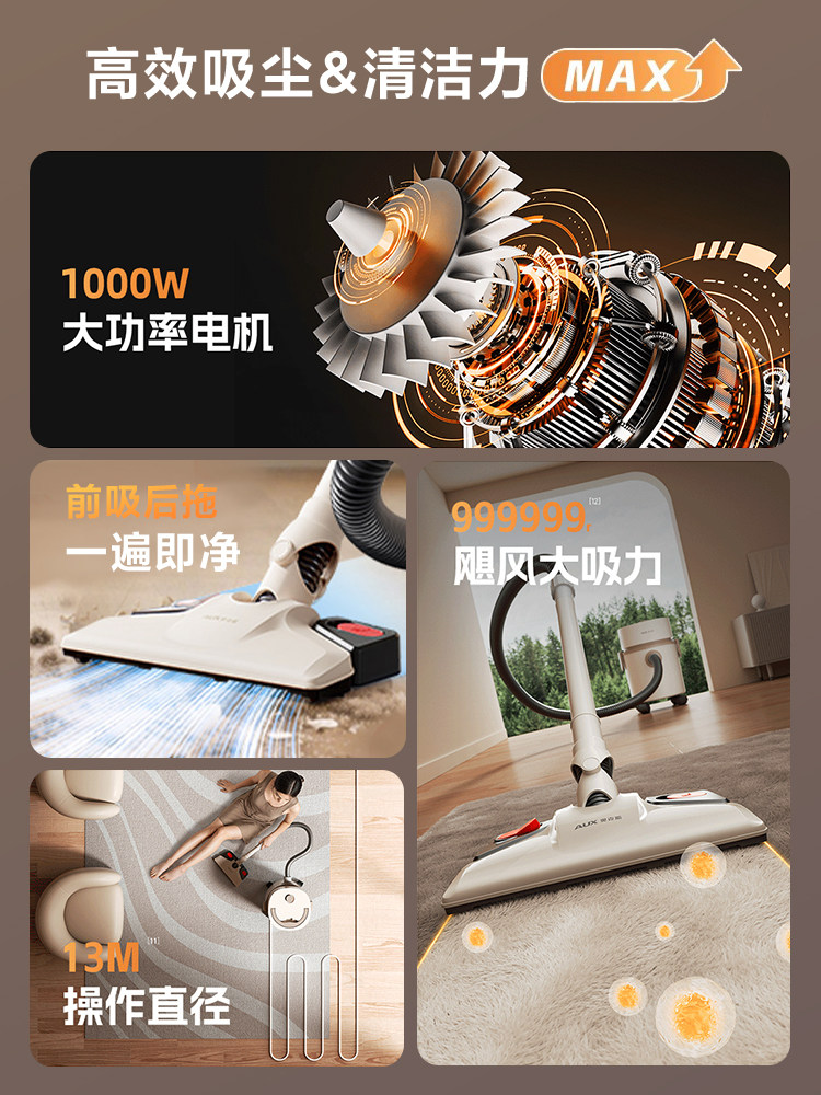 Oaks Vacuum Cleaner for Home Use, High Suction Power, Industrial-Grade, Powerful, Suitable for Cat Hair, Carpet Cleaning, Vacuuming and Mopping All-In-One Machine, Ideal for Initial Cleaning