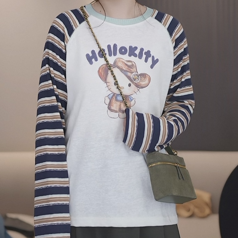 [Qiao'Er Sister C] Autumn 26 Kitty Hat Cat Stripe Long Sleeve Shirt