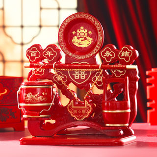 三件套高档实木红木色小号子孙桶套装婚庆结婚同心锁陪嫁嫁妆摆件