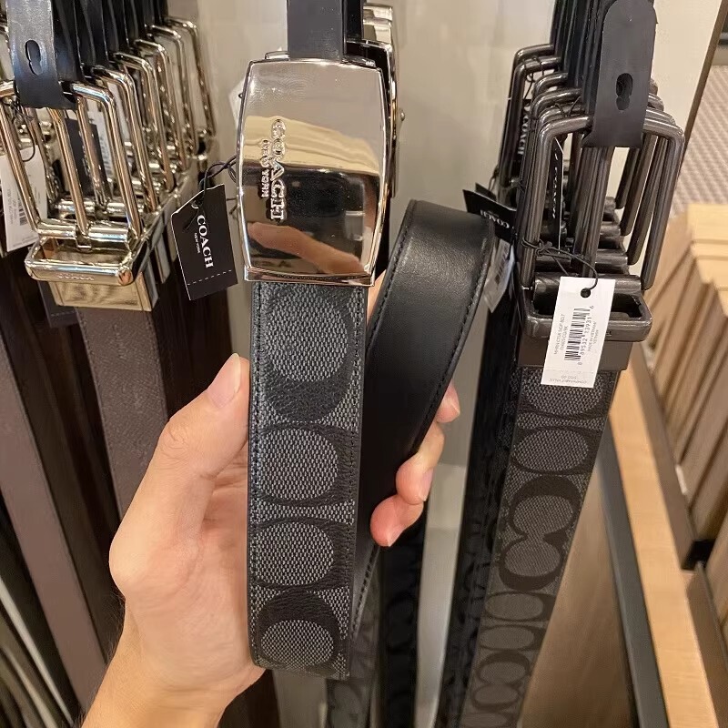 [Gift] In-Stock Coach Belt Gift Box Suitable for Men's Business Double-Sided Double Buckle Pin Buckle Belt with Delivery Voucher