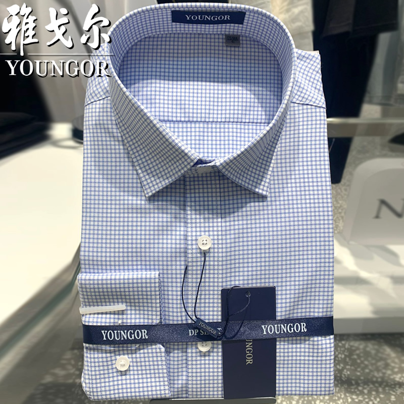 Youngor Long-Sleeve Plaid Shirt for Men, Loose Fit, Suitable for Middle-Aged and Elderly, Casual, Non-Iron, Pure Cotton, Breathable, Suitable for Large Sizes