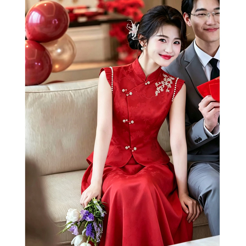 Bride's Toast Dress 2026 New Model, New Chinese-Style Red Gorgeous Engagement Dress, Morning Robe, Homecoming Dress, Wedding Casual Wear