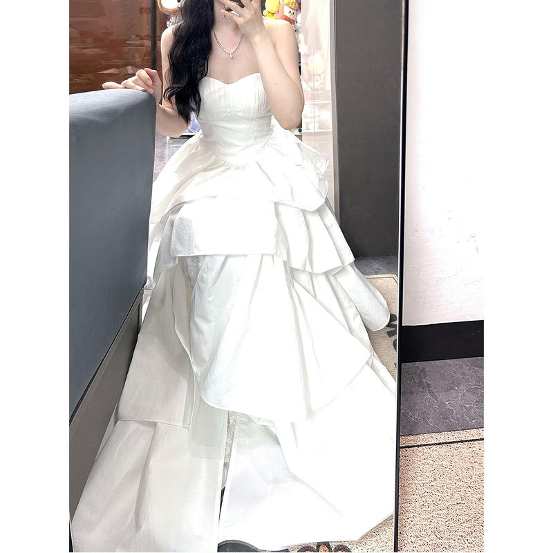 Strapless Evening Dress for Students, Coming-Of-Age Ceremony, Elegant Style, Birthday Party, Everyday Wear, White Dress for Marriage Registration Strapless Evening Dress for Students, Coming-Of-Age Ceremony, Elegant Style, Birthday Party, Everyday Wear, White Dress for Marriage Registration