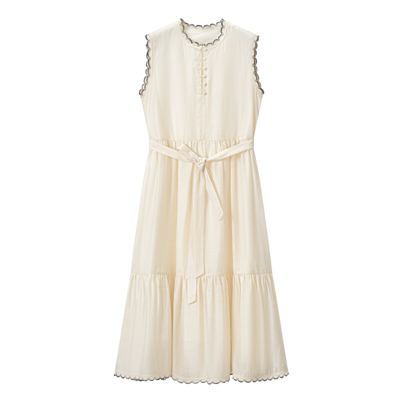 [Oda Exclusive] Summer New Style Ruffled Simple Retro Elegant Sleeveless Vest Long Dress C07At031