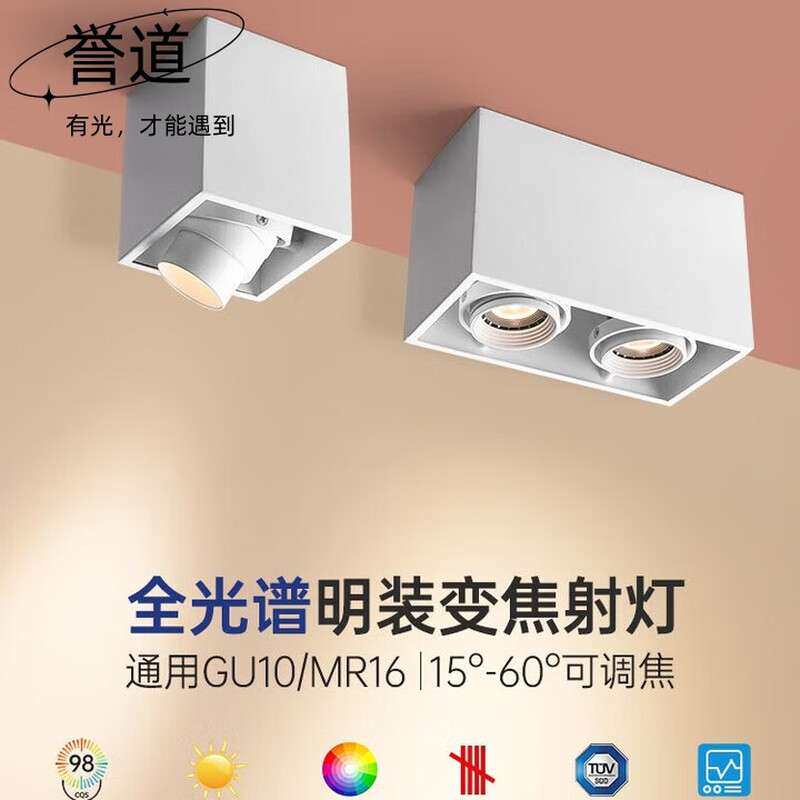 Yudao surface-mounted double-head spotlight living room anti-glare smart dimming color-less main light bold light conjoined downlight cob