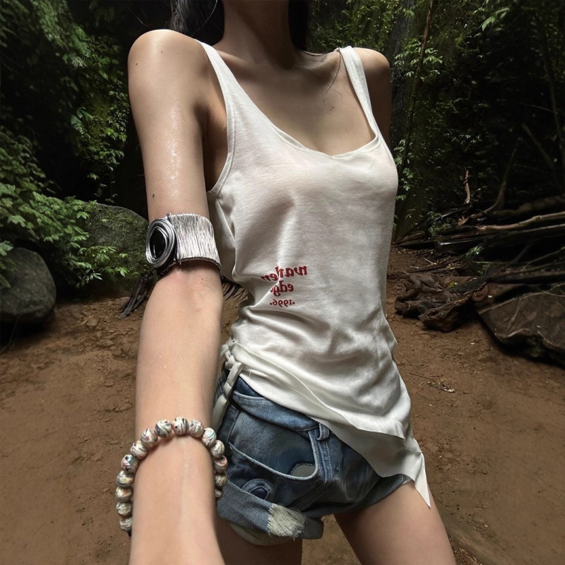 Openup American Retro Letter Camisole Summer Slim Fit Versatile Sleeveless