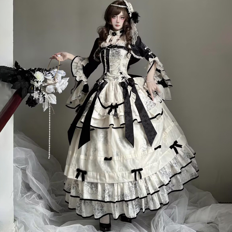 White Brandy-Colored Lolita Evening Dress, French-Style Noble Ballet Style, Student Birthday, Coming-Of-Age Ceremony, Princess Dress, Everyday Dress