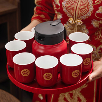 Wedding tea cup, newlywed household chinese-style ceramic tea set, wedding dowry, high-end national style wedding box, pair of cups