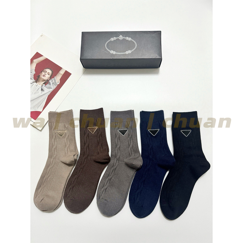 Wachuanchuan Socks, Mid-Calf Socks for Women, Classic Embroidered Letter Logo, Solid Color Cashmere Calf Socks