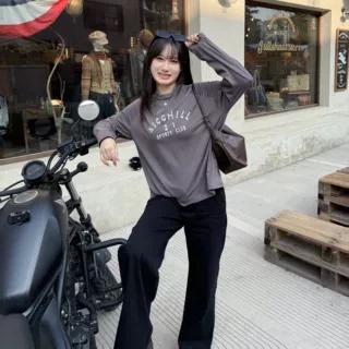 Gray Purple Long-Sleeved T-Shirt Casual Letter Print Women's Clothing Gray Purple Long-Sleeved T-Shirt Casual Letter Print Women's Clothing