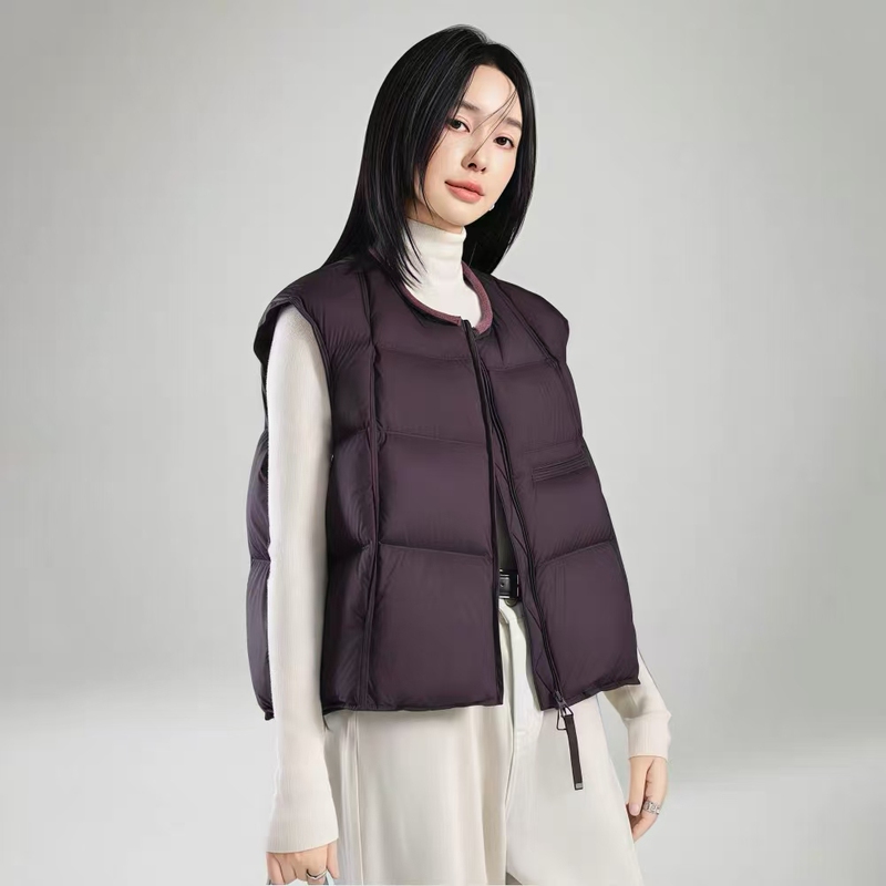 Hy 78 High-End Puffer Vest Winter Design Loose Round Neck Drawstring Warm Jacket down Coat