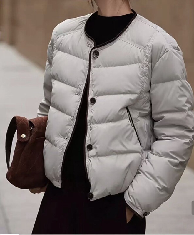 Hy 106 Lightweight New Product Collarless Warm Color-Blocked Short down Jacket