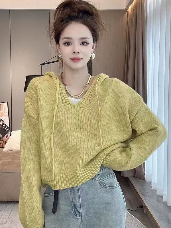 Lm 055-50 Hooded Drawstring Long-Sleeved Loose Top Lm 055-50 Hooded Drawstring Long-Sleeved Loose Top