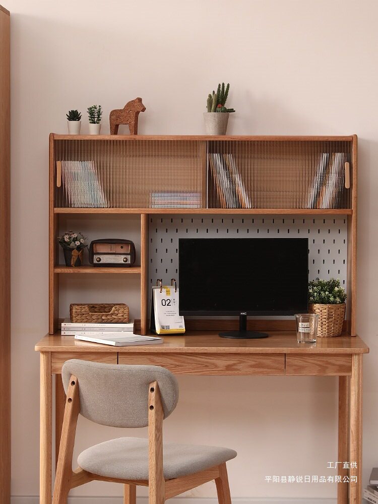 Solid wood desk bookshelf oak desktop storage rack log vertical desk shelf hole board student bay window storage