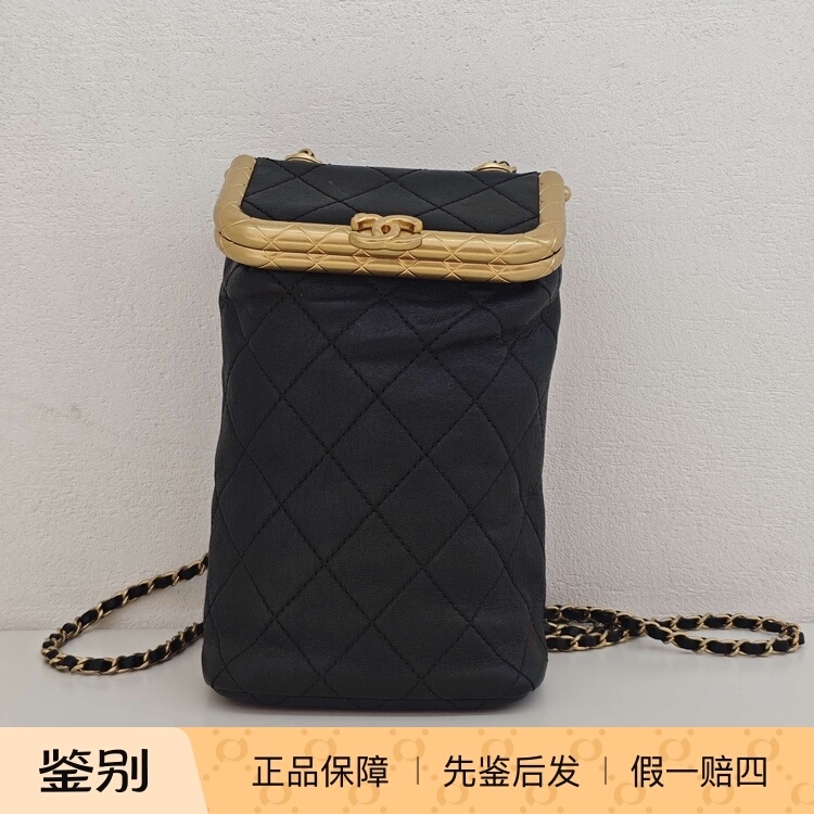 [98% New] Chanel/Chanel Quilted Black Gold-Edged Chain Crossbody Bag Mobile Phone Bag