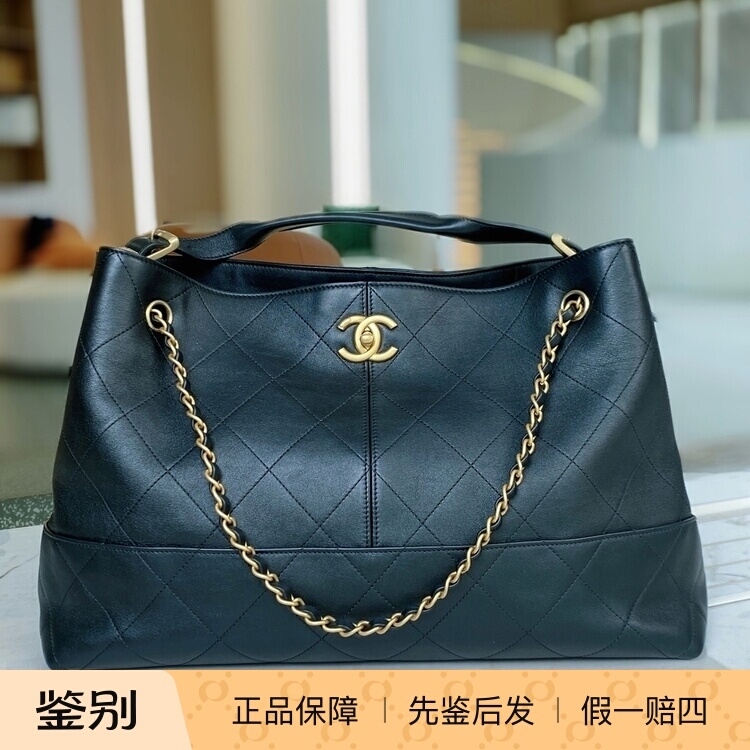 【99% New】Chanel/Chanel 25A Black and Gold Leather Hobo Tote Bag