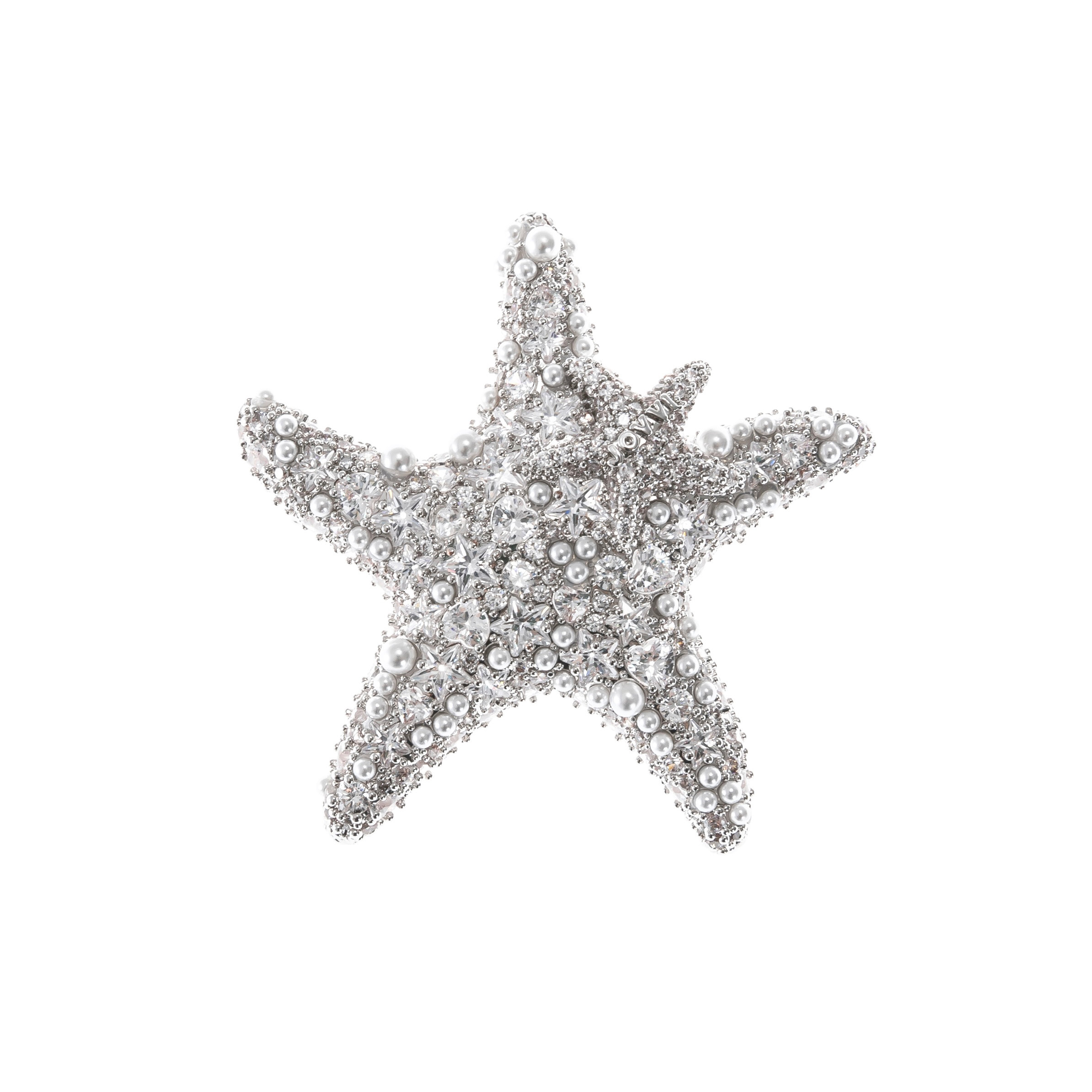 Jovvi Galaxy Starfish Classic Double Starfish Brooch with Hollowed-out Back, Super Sparkling Silver, Versatile Design