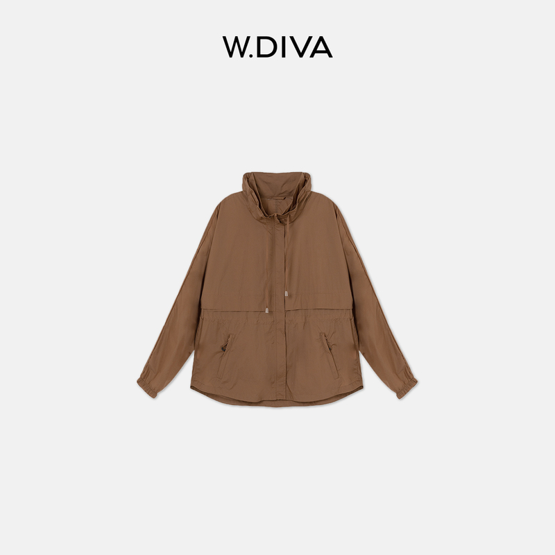 Boss Wei W.Diva【Wild Grass】Elegant Drawstring Waist Slim Fit Thin Stand Collar Trench Coat for Women Early Autumn Loose Jacket