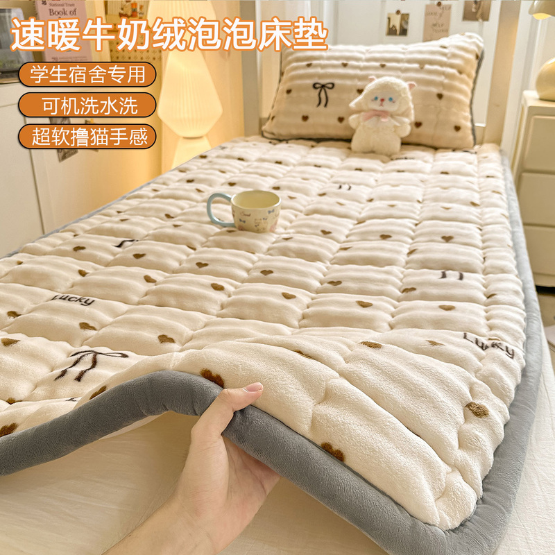 Winter Warm Milk Velvet Mattress Topper Bed Cover Student Dormitory University Mattress Thin Mattress Pad Machine Washable
