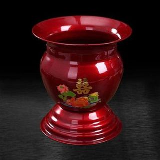 婚庆用品铁痰盂子孙桶红色高脚痰盂红色搪瓷带盖夜壶尿壶结婚陪嫁