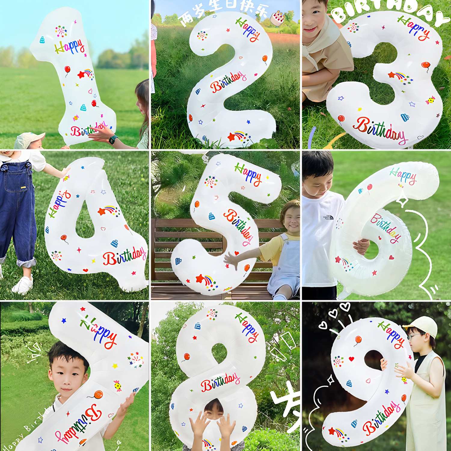 ハッピーバースデー数字ホイルバルーン、赤ちゃん1歳の誕生日パーティーデコレーションケーキ写真バルーン