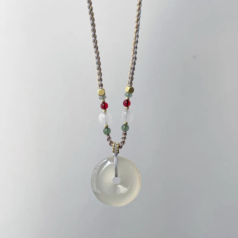 "Spring Rice" Peace Buckle Pendant Natural Chalcedony Agate Pendant Cheongsam Necklace Birthday Gift Jade Pendant Necklace