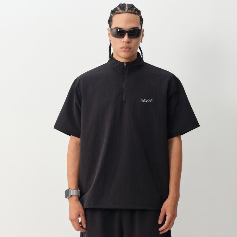 Realg2026 Summer New Casual Functional Style Simple Sports Half-Zip Comfortable Breathable Stand-Up Collar Short Sleeves