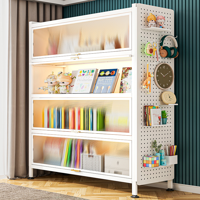Household steel bookcase with door children's dustproof bookcase display cabinet multi-layer subway art storage cabinet storage cabinet
