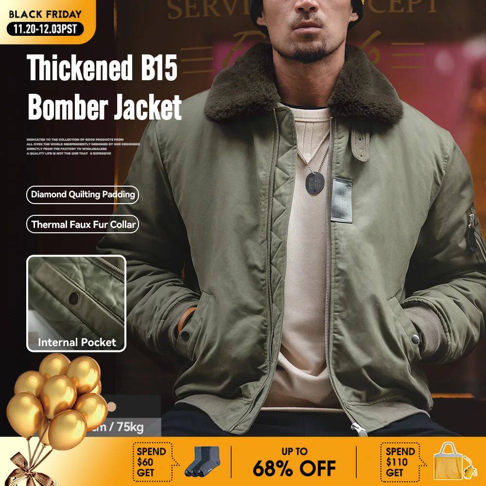 穿上它，复古潮流温暖一身🤍🔥 - Maden Vintage B15 Bomber Jacket-防