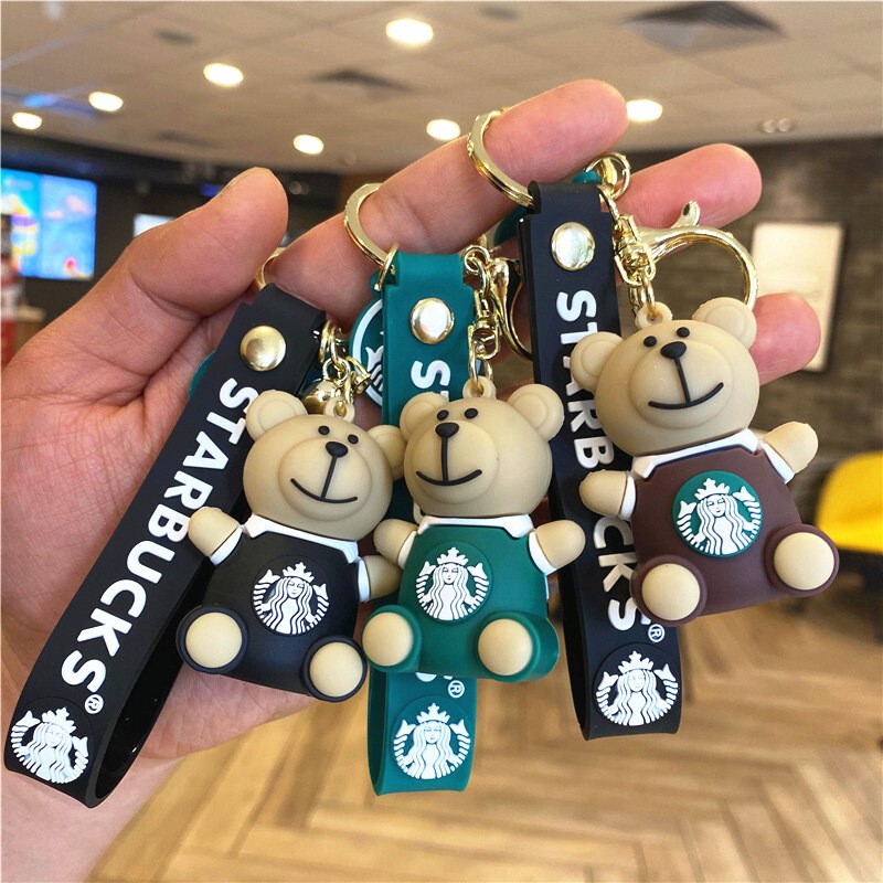 New Creative Cartoon Milk Tea Bear Keychain Cute Bear Car Coffee Cup Key Chain Pendant Claw Machine