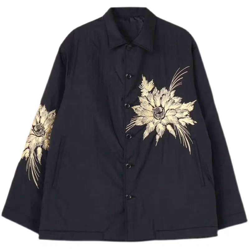 Dark Style Nylon Thin Embroidered Floral Loose Jacket, Unisex
