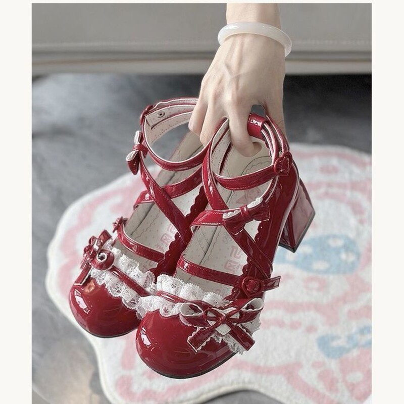 Sweet Girl Original Genuine Sweet Lolita Shoes High Heel Lolita Shoes Lolita Mary Jane Mid-Heel Leather Shoes