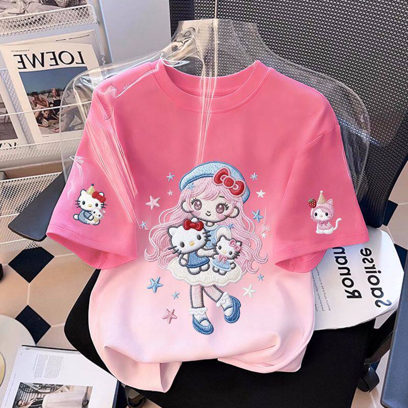 2026年夏新作 カートゥーングラデーション柄 ガールズ用 純綿半袖Tシャツ（M～Lサイズ対応） 子供用トップス・子供服 Tシャツ