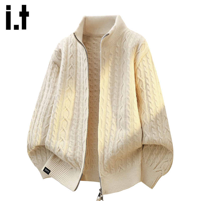 It: 5Cm/Fivecm Stylish Zip-Up Cardigan Cable Knit Sweater for Men 2026 Spring/Summer Loose Jacket Top It: 5Cm/Fivecm Stylish Zip-Up Cardigan Cable Knit Sweater for Men 2026 Spring/Summer Loose Jacket Top