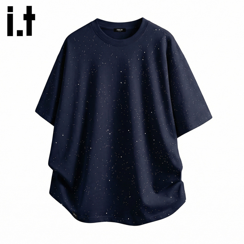 It: Fivecm Starry Sequin Design T-Shirt for Men, New Summer Style, Couple's American High Street Round Neck Top