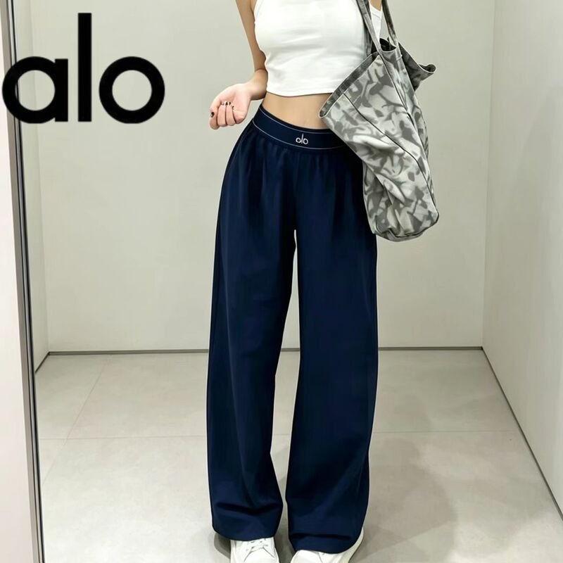 [Authentic Overseas Discount] In-Stock Alo Yoga High-Waisted Casual Sports Wide-Leg Straight Pants Fitness Pants