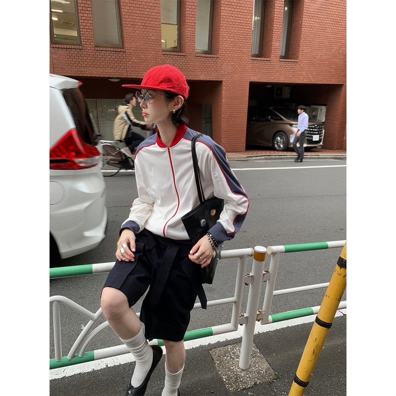 Mona Zhang Qixian Retro School-Style Color-Blocked Suit/Easy-To-Match Layered Drop-Shoulder T-Shirt/Minimalist Style Jacket Mona Zhang Qixian Retro School-Style Color-Blocked Suit/Easy-To-Match Layered Drop-Shoulder T-Shirt/Minimalist Style Jacket
