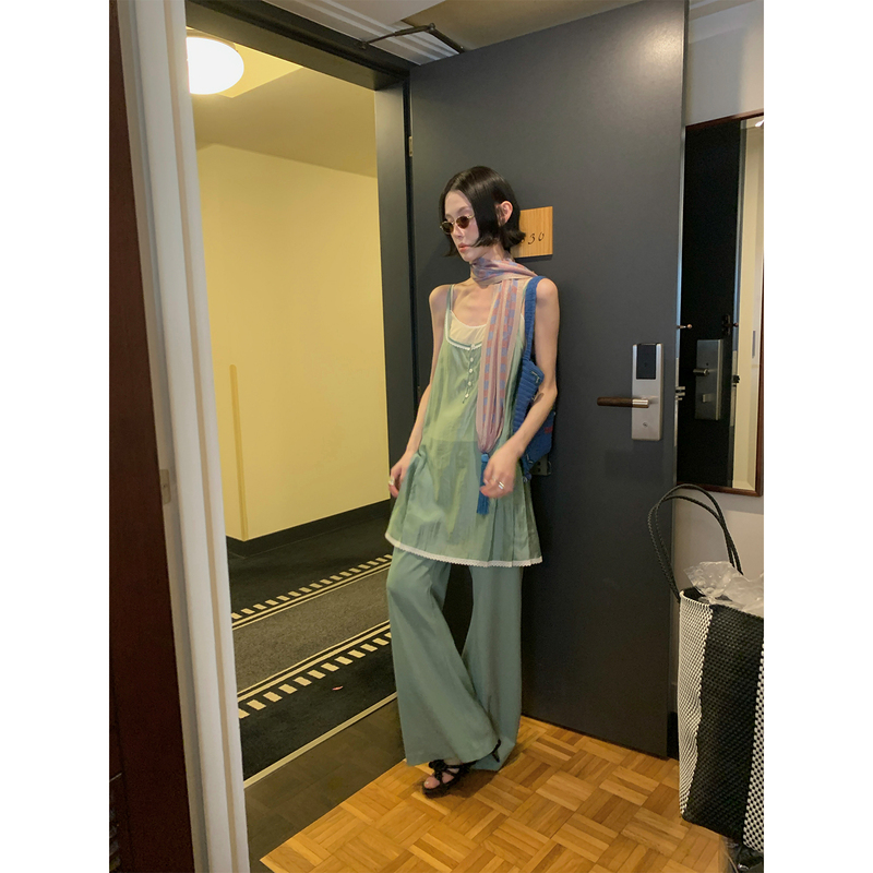 Mona Zhang Qixian Lyocell Camisole Set/Tencel Cotton Color-Blocked Camisole/Lace-Trimmed Zipper Camisole